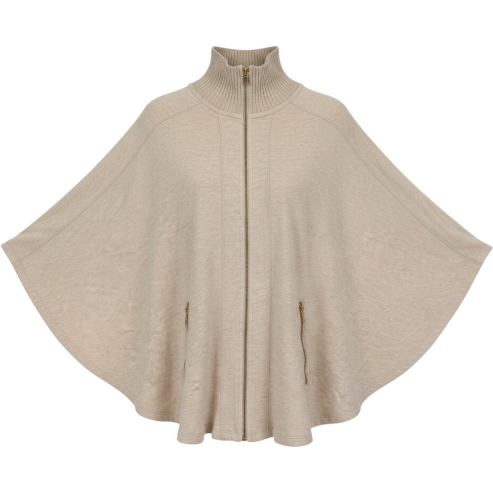 Zenergy by Chicos Oatmeal Heather Full Zip Poncho Wrap Mock Neck S